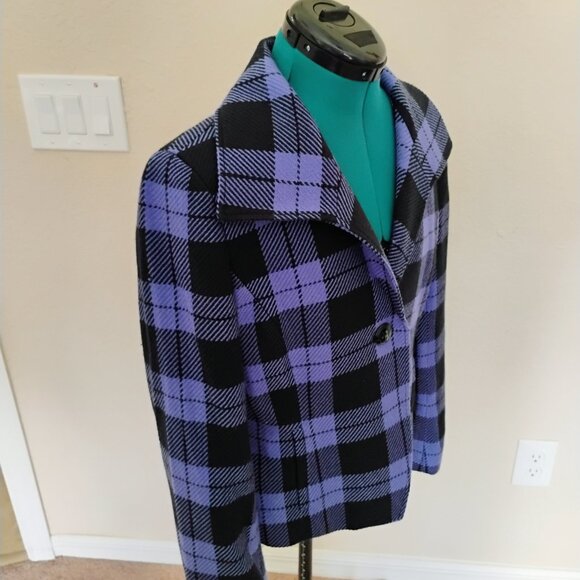 Evan-Picone Black Purple Checkered Blazer Size 8 - Picture 3 of 10